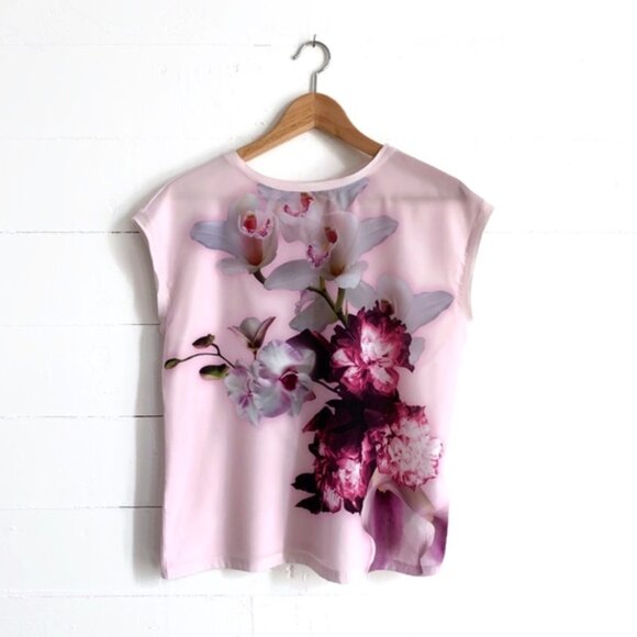 Pink Floral Blouse Sleeveless Ted Baker Small Tank - Picture 3 of 8